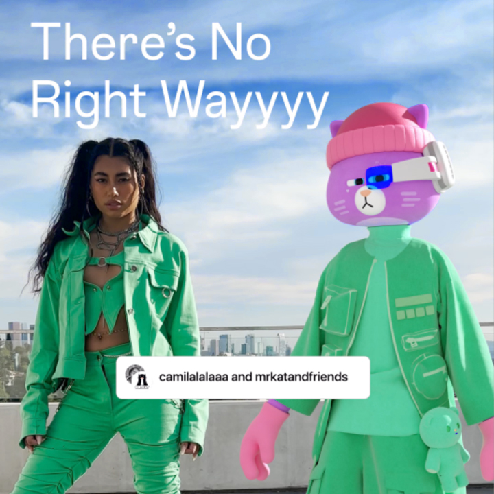 Stylized character and woman in green outfits for Instagram campaign “No Right Way”